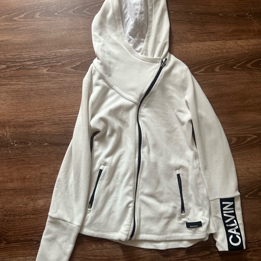 Calvin Klein Cream Asymmetrical Zip Hoodie